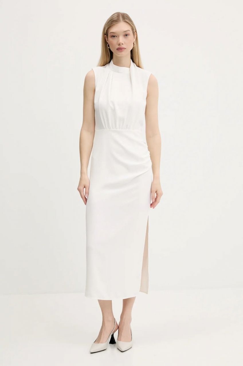 Šaty HUGO Kimile béžová farba, maxi, rovný strih, 50542318