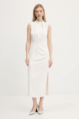 Šaty HUGO Kimile béžová farba, maxi, rovný strih, 50542318