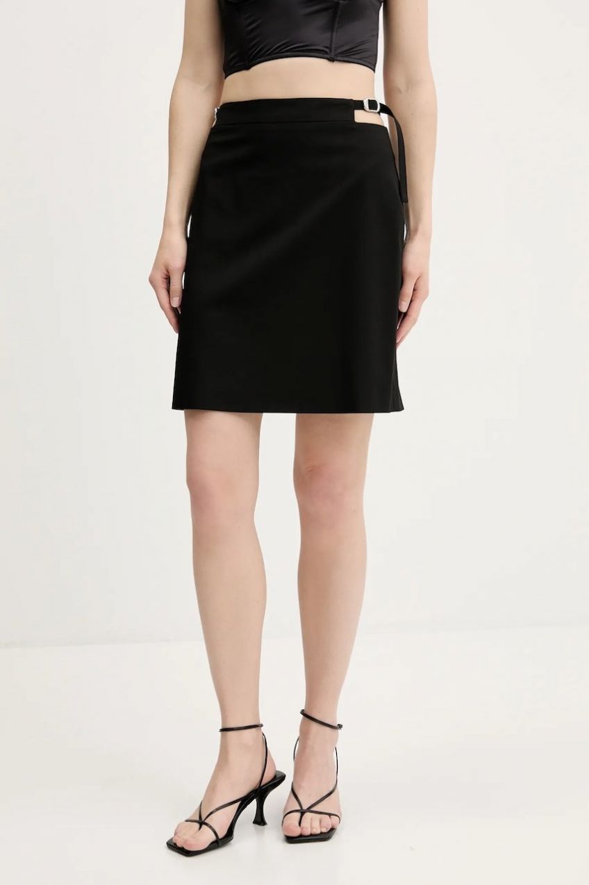 Sukňa HUGO Ramiza čierna farba, mini, rovný strih, 50544746