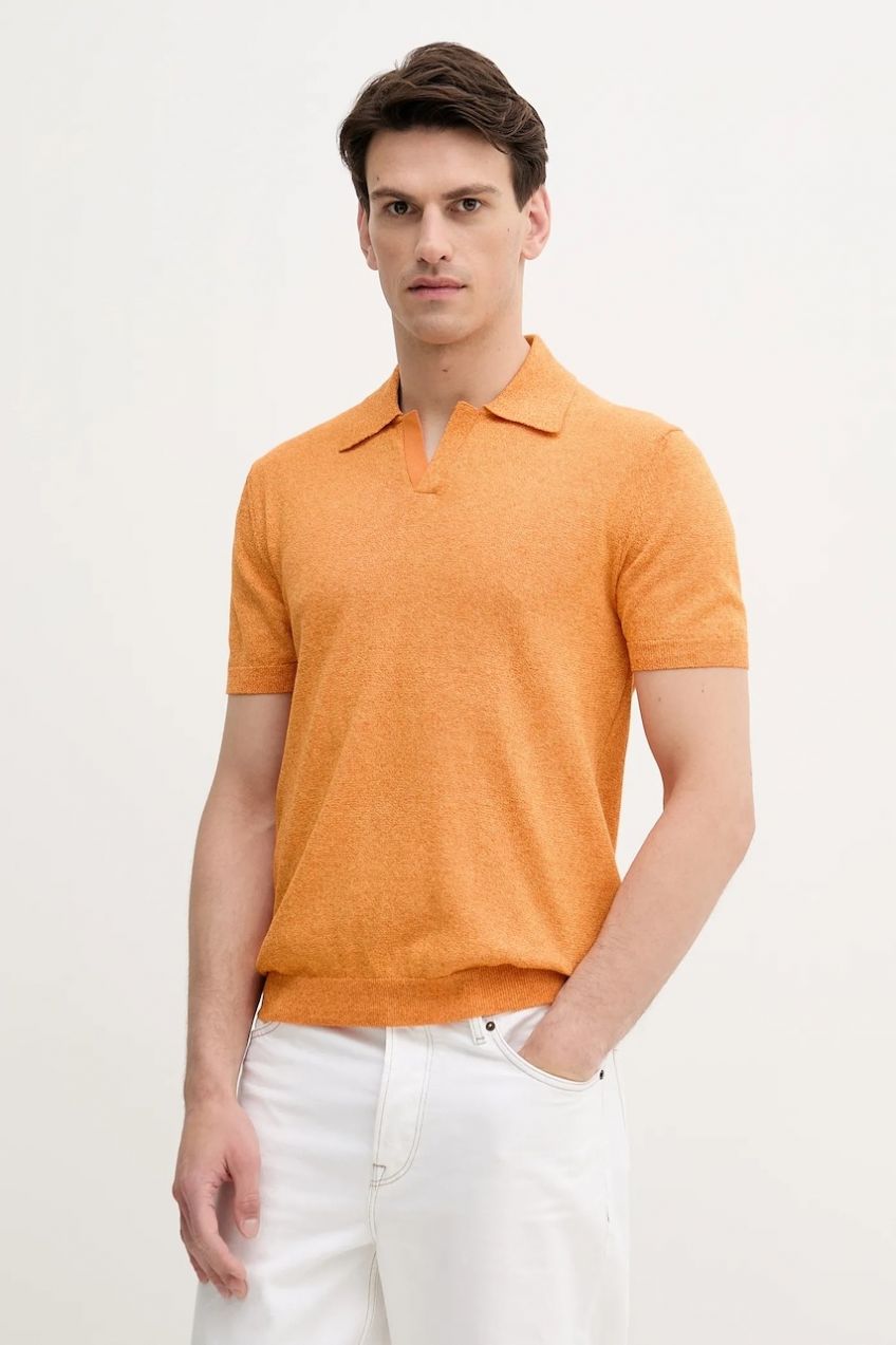 Polo tričko United Colors of Benetton pánske, oranžová farba, melanžové, 115RK301I
