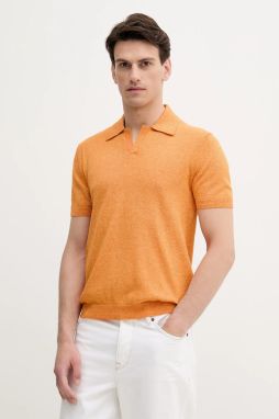 Polo tričko United Colors of Benetton pánske, oranžová farba, melanžové, 115RK301I