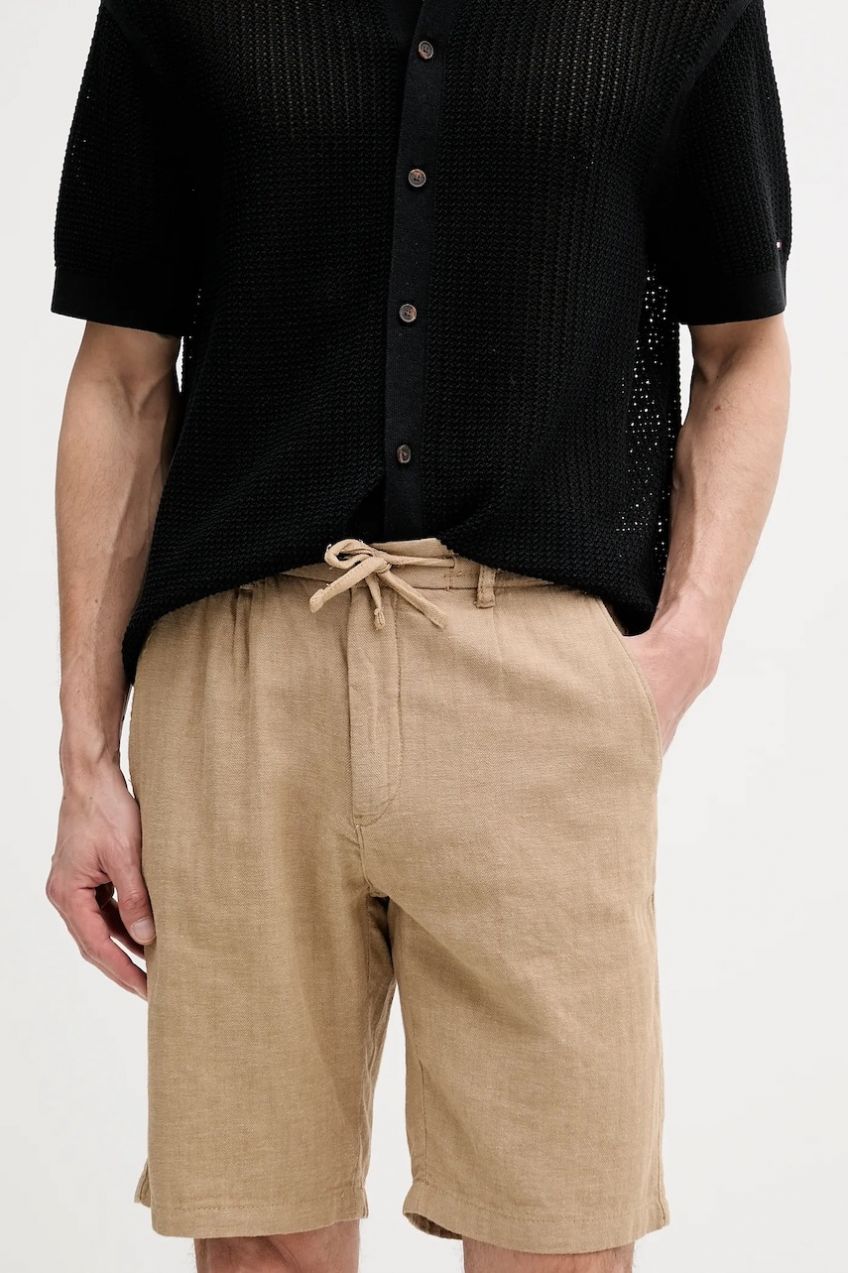 Šortky s prímesou ľanu Lindbergh zelená farba, 30-505020