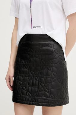 Kožená sukňa HUGO Lesani čierna farba, mini, rovný strih, 50542332