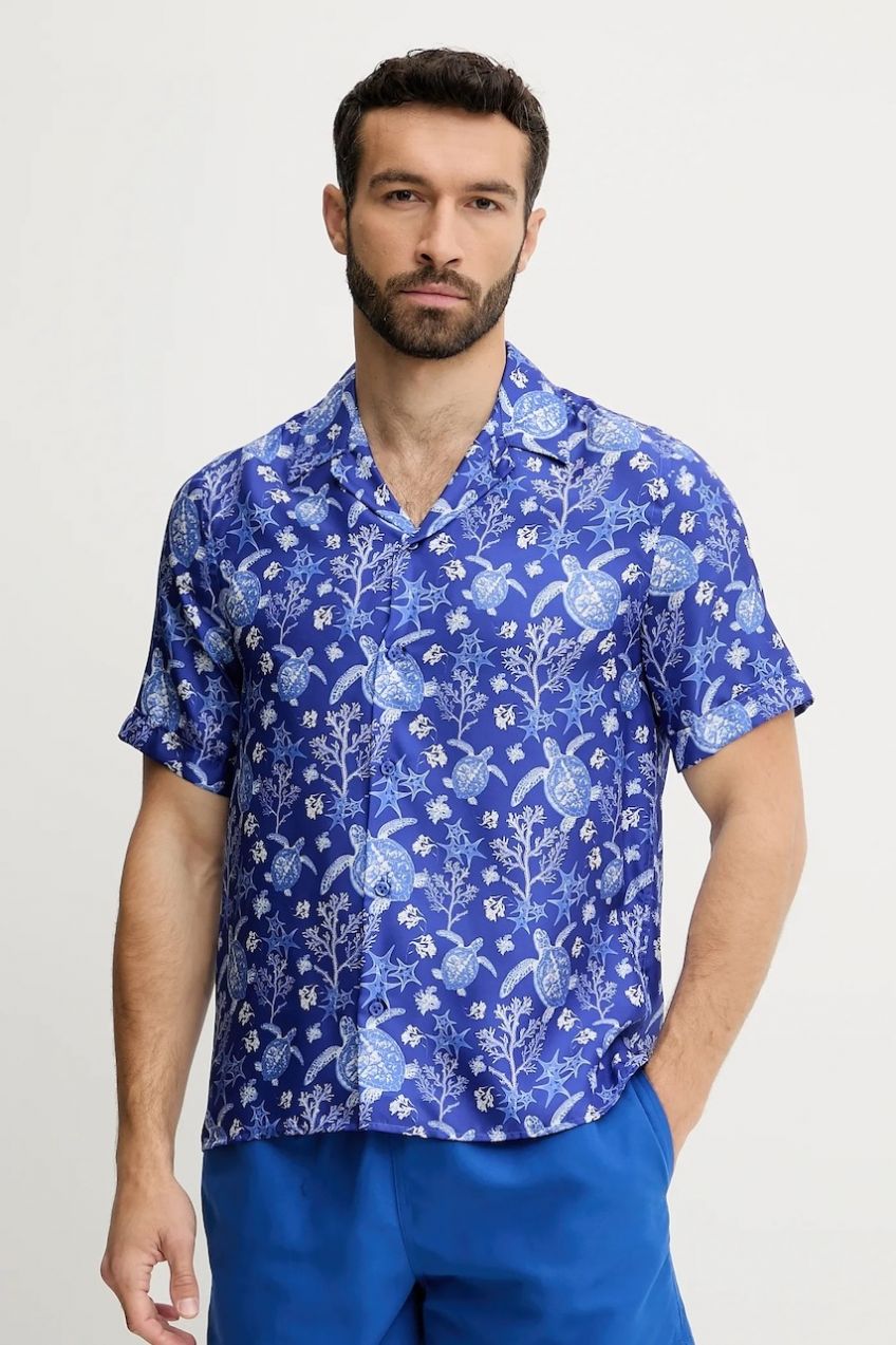 Hodvábna košeľa Vilebrequin CHARLI fialová farba, regular, HARCW227