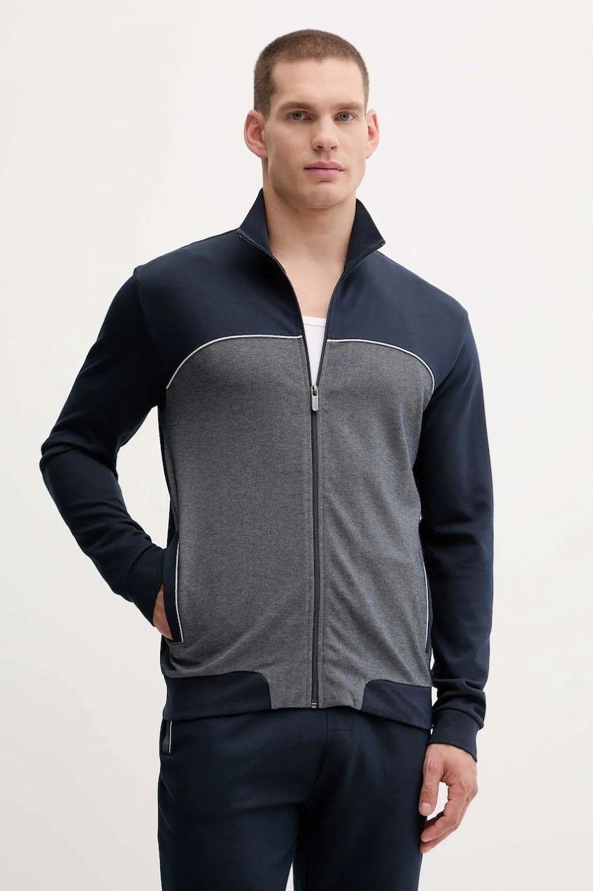 Mikina s kapucňou BOSS Tracksuit Jacket čierna farba, melanžová, 50545567