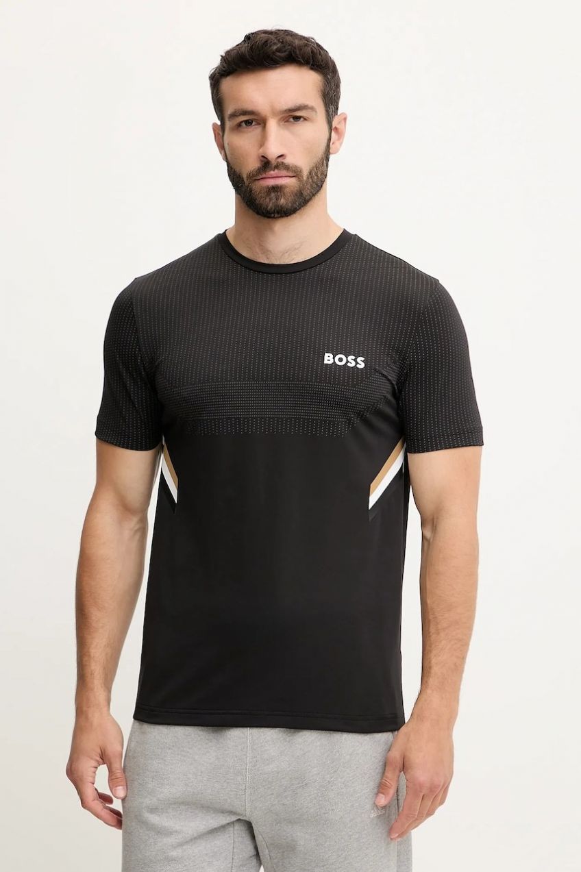 Tričko BOSS Green Tee Tech TOC pánske, čierna farba, s potlačou, 50543329