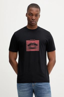 Bavlnené tričko HUGO Deterni pánske, čierna farba, s potlačou, 50544496