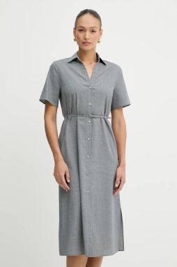 Vlnené šaty BOSS Dulera šedá farba, midi, rovný strih, 50541988