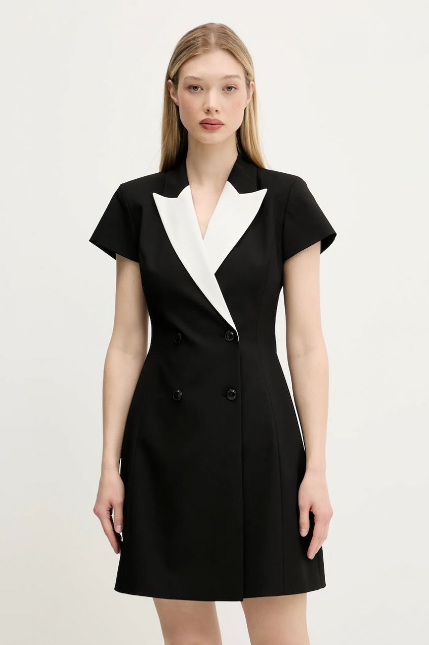 Šaty HUGO Kazuna čierna farba, mini, rovný strih, 50544765