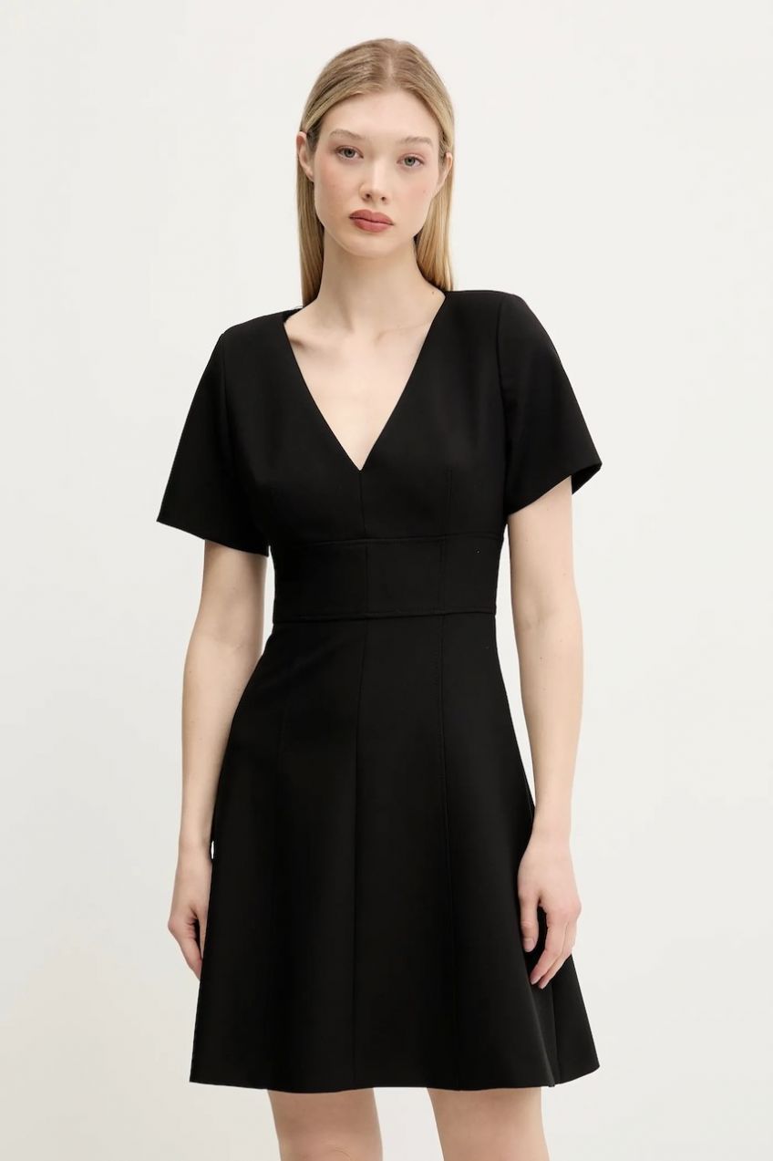 Šaty HUGO Keviola čierna farba, mini, rovný strih, 50542656