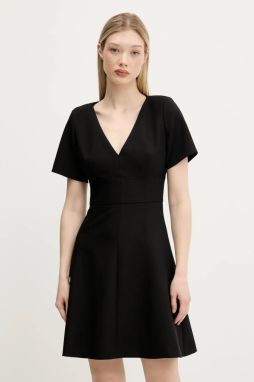 Šaty HUGO Keviola čierna farba, mini, rovný strih, 50542656