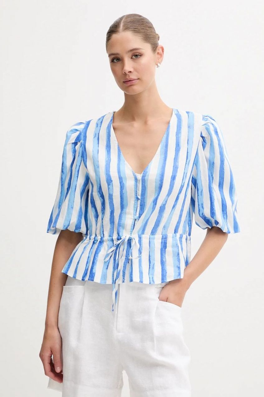 Ľanová blúzka Pedro del Hierro fialová farba, vzorovaná, 7659079