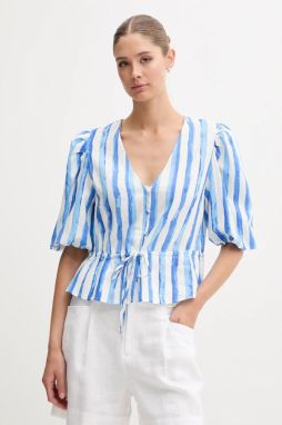 Ľanová blúzka Pedro del Hierro fialová farba, vzorovaná, 7659079