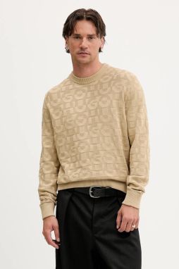 Bavlnený sveter HUGO Splittum zelená farba, ľahké, 50543785