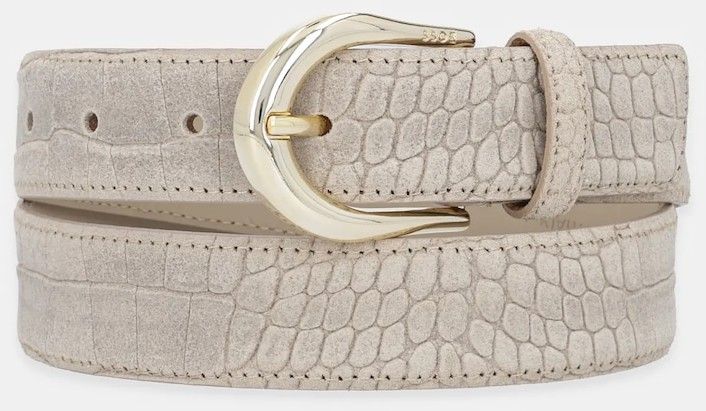 Kožený opasok BOSS Carol-Cro-St-G_Sz30 béžová farba, 50548505