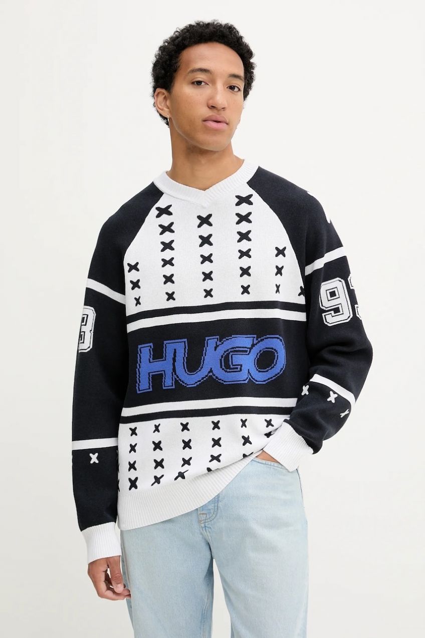 Sveter Hugo Blue Shalock biela farba, 50543775