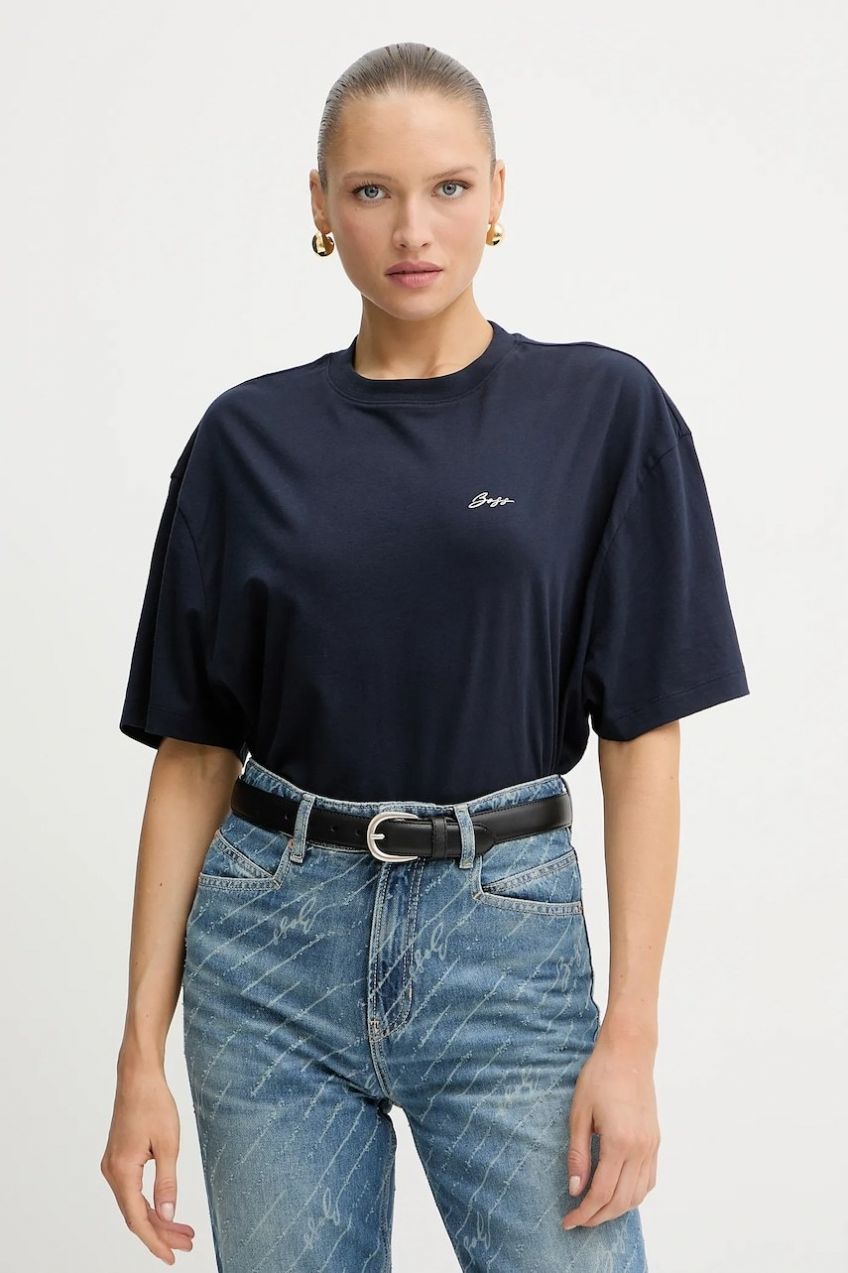 Bavlnené tričko BOSS Orange C_Eboyfriend_5 dámske, tmavomodrá farba, 50545498