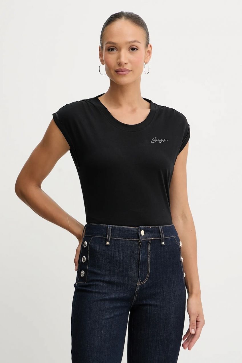 Bavlnený top BOSS Orange C_Elai čierna farba, 50545521