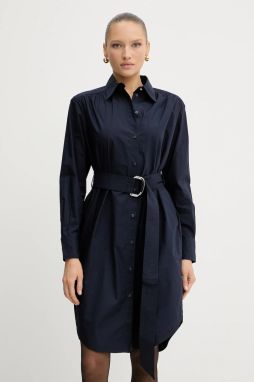 Bavlnené šaty BOSS Orange C_Delegant_2 tmavomodrá farba, mini, rovný strih, 50546132