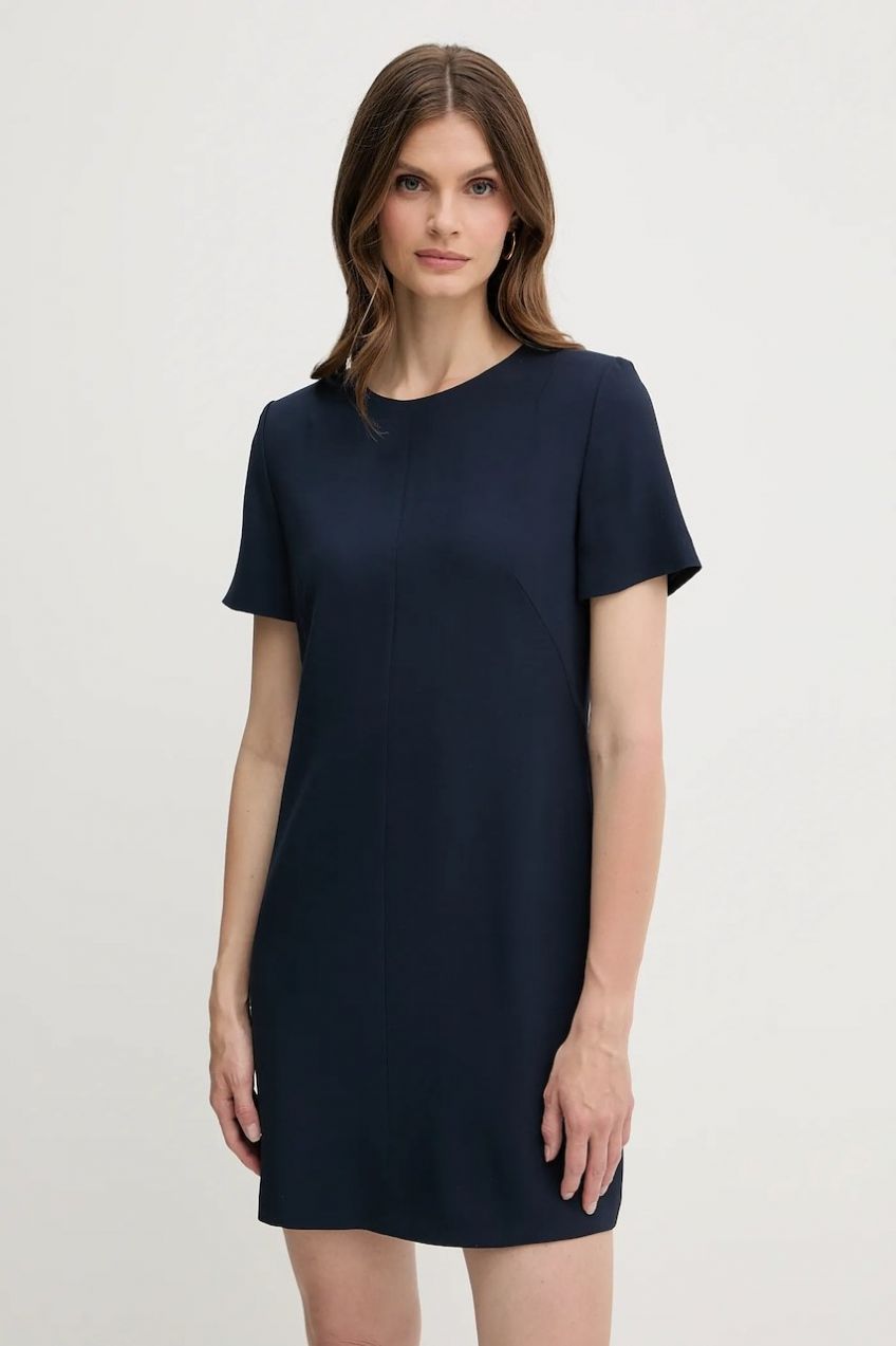 Šaty BOSS Dindera tmavomodrá farba, mini, rovný strih, 50541993