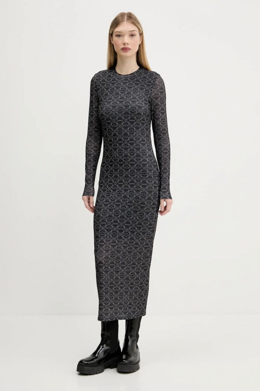 Šaty HUGO Nastan šedá farba, maxi, priliehavé, 50542400