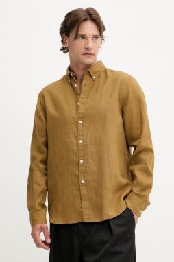 Ľanová košeľa Les Deux Konrad zelená farba, regular, s golierom button-down, 1000001