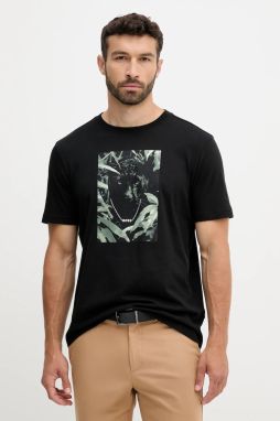 Bavlnené tričko BOSS Orange Te_Animali pánske, čierna farba, s potlačou, 50546362