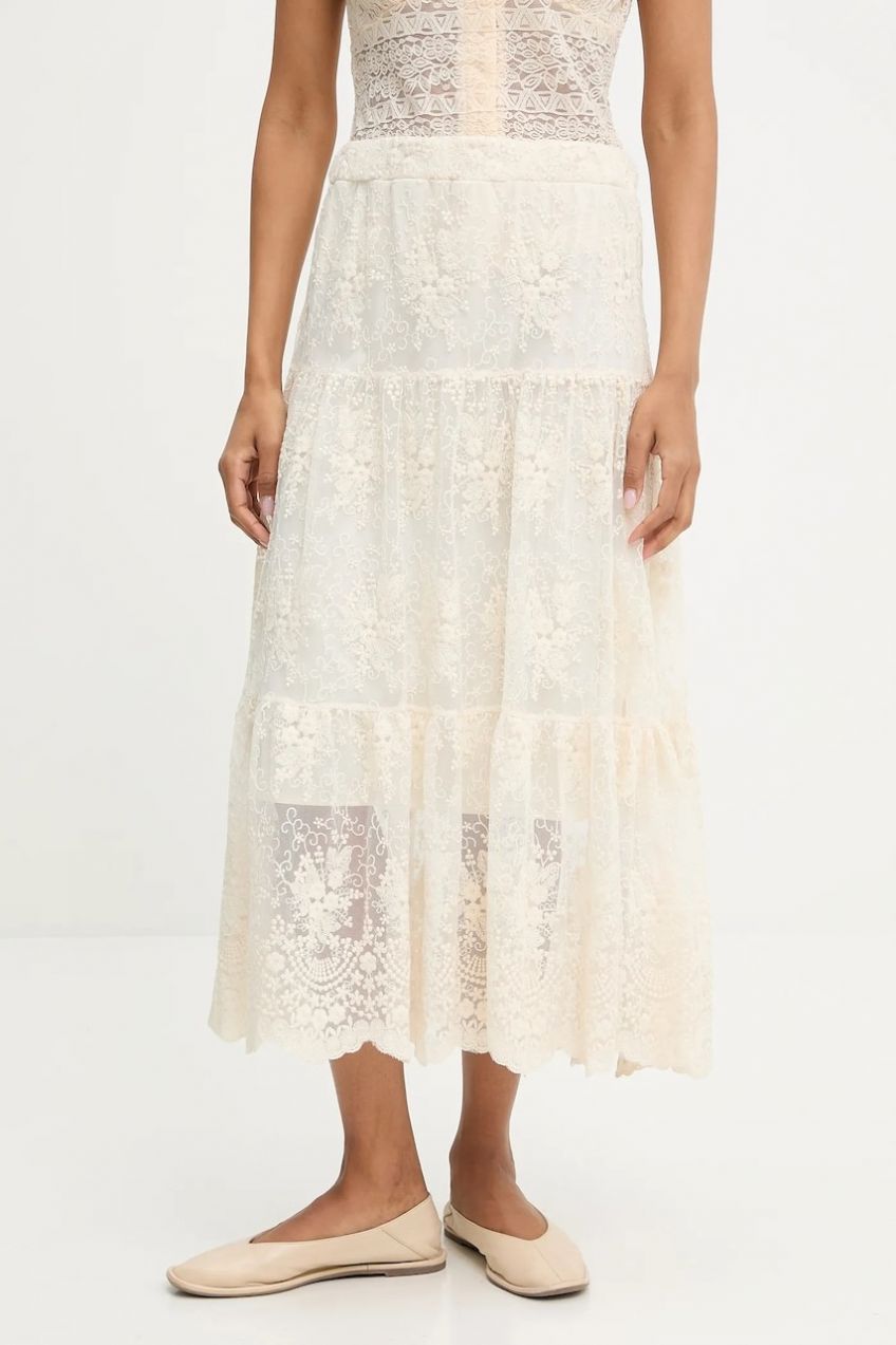 Sukňa Answear.LAB béžová farba, midi, áčkový strih