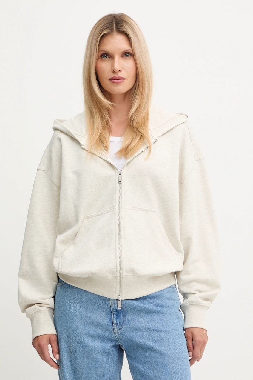 Bavlnená mikina Calvin Klein béžová farba, s kapucňou, jednofarebná, LV044C211G