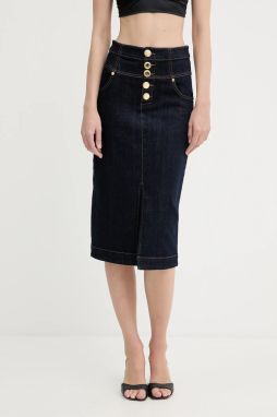 Rifľová sukňa Marciano by Guess KYLIE tmavomodrá farba, midi, rovný strih, 5YGD13 7347A