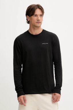 Bavlnené tričko s dlhým rukávom Tommy Jeans čierna farba, s potlačou, DM0DM21594