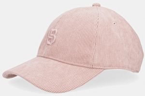 Velúrová bejzbalová čiapka BOSS Ari-B-Icon-CO ružová farba, s nášivkou, 50544419