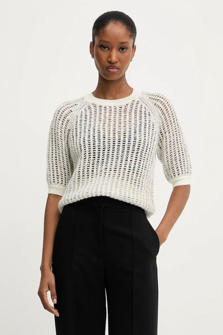 Sveter s prímesou vlny BOSS Fadiani béžová farba, 50546451