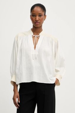 Bavlnená blúzka BOSS Orange C_Brodes béžová farba, s nášivkou, 50546176