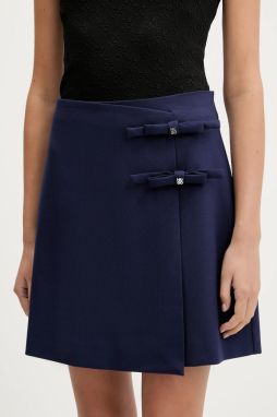 Sukňa s prímesou vlny HUGO Ralime-1 tmavomodrá farba, mini, áčkový strih, 50544796