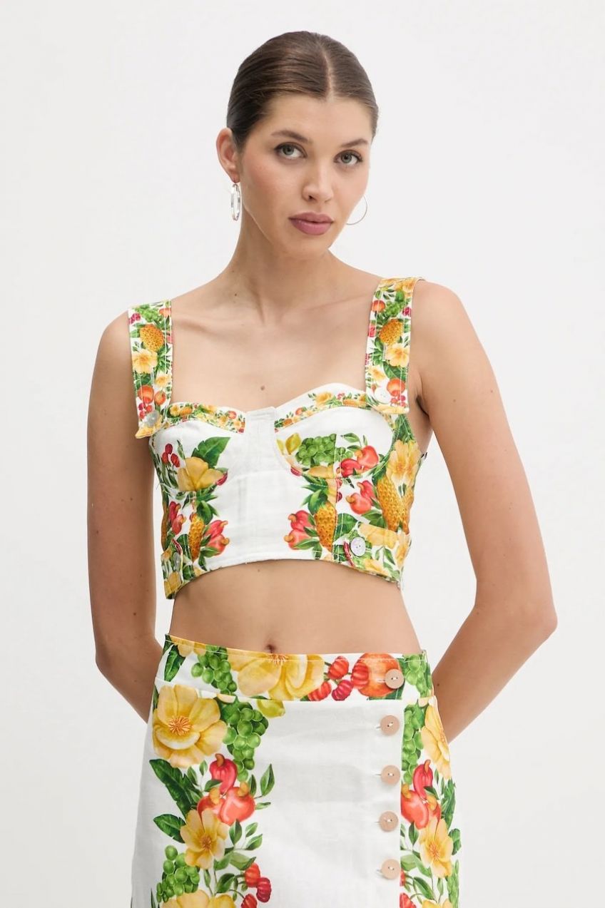 Ľanová blúzka Farm Rio biela farba, vzorovaná, 335881