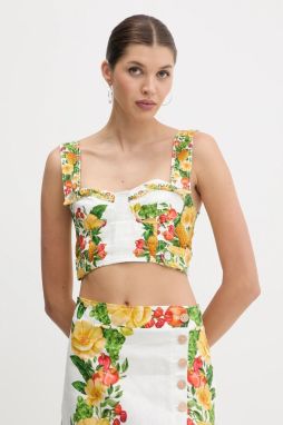 Ľanová blúzka Farm Rio biela farba, vzorovaná, 335881