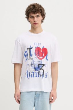 Bavlnené tričko Hugo Blue Notix pánske, biela farba, s potlačou, 50543495