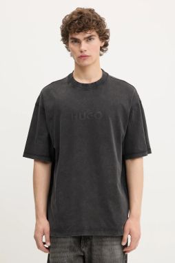 Bavlnené tričko Hugo Blue Nebute pánske, šedá farba, s potlačou, 50542638