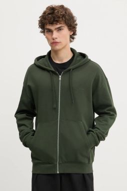 Bavlnená mikina HUGO Dapozip zelená farba, s kapucňou, s potlačou, 50548651