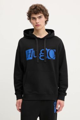 Bavlnená mikina Hugo Blue Nildi čierna farba, s kapucňou, s potlačou, 50542796