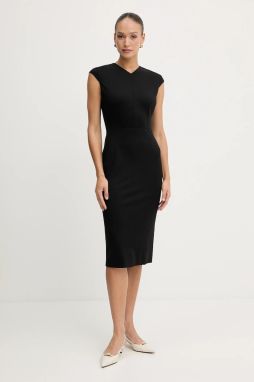 Šaty BOSS Dulisa čierna farba, midi, rovný strih, 50541987