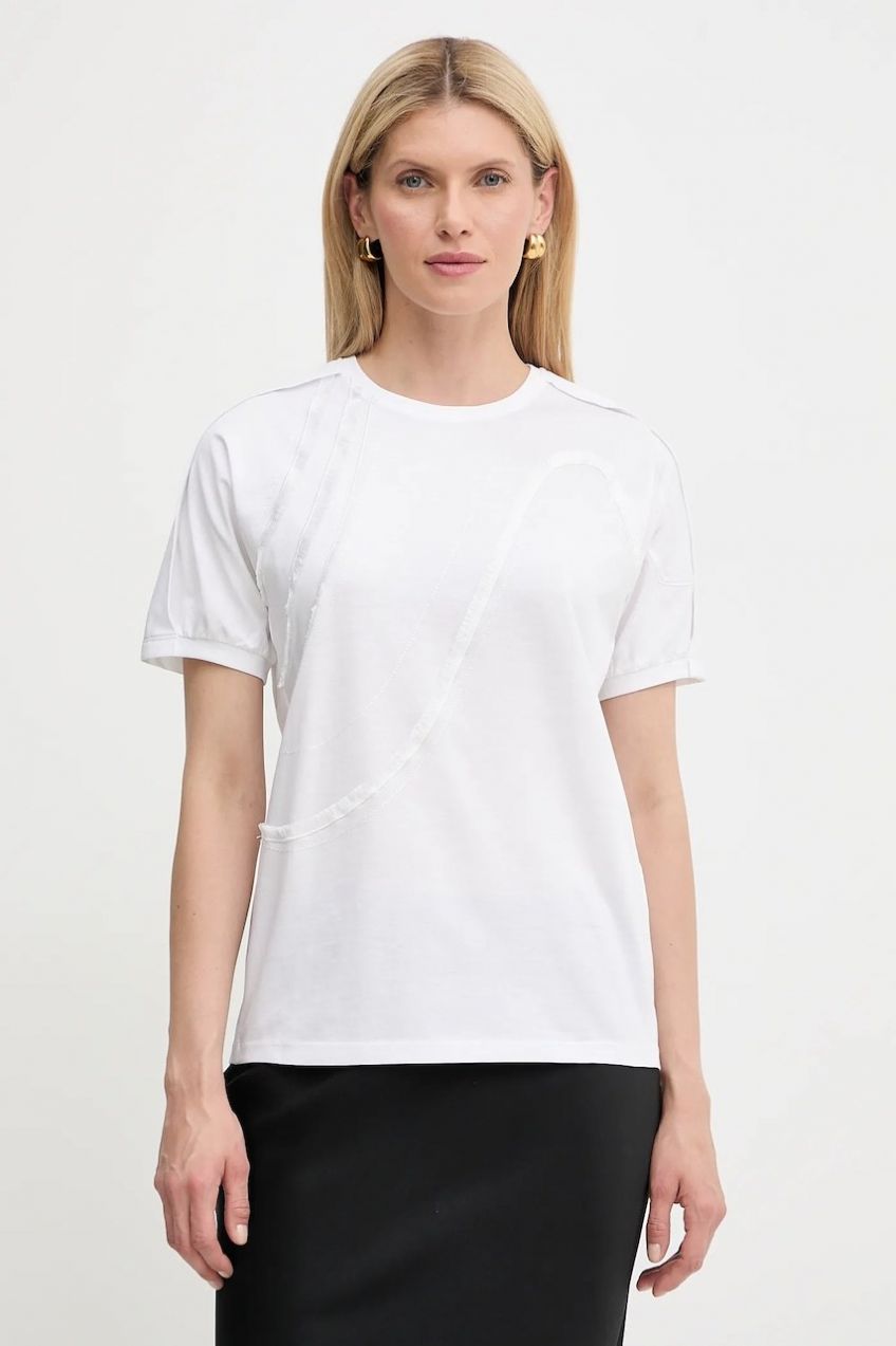 Bavlnené tričko BOSS Ekaria dámske, biela farba, 50545660