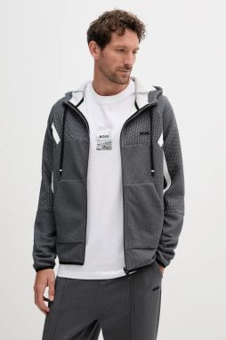 Mikina BOSS Green FZ Hoodie TL šedá farba, s kapucňou, vzorovaná, 50543130