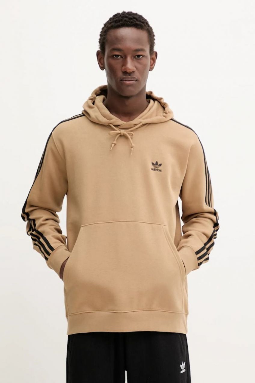 Mikina adidas Originals 3-Stripes zelená farba, s kapucňou, s nášivkou, JY1377