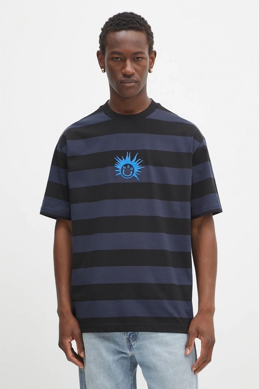 Bavlnené tričko Hugo Blue Nisite pánske, čierna farba, vzorované, 50543929