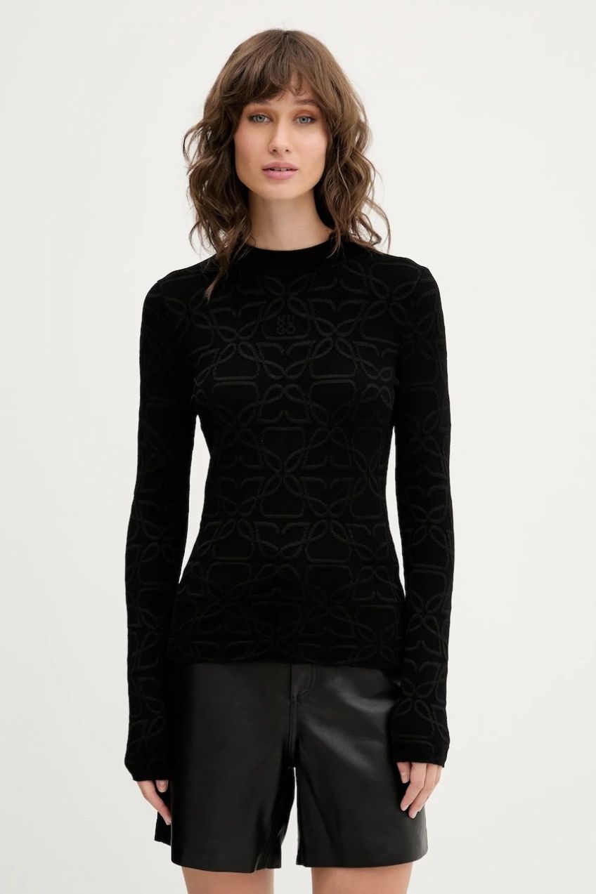 Sveter HUGO Satero čierna farba, ľahký, 50542604