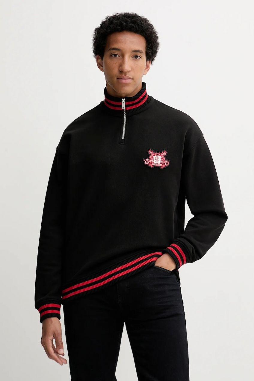 Bavlnená mikina HUGO Dugbytop čierna farba, s nášivkou, 50542959