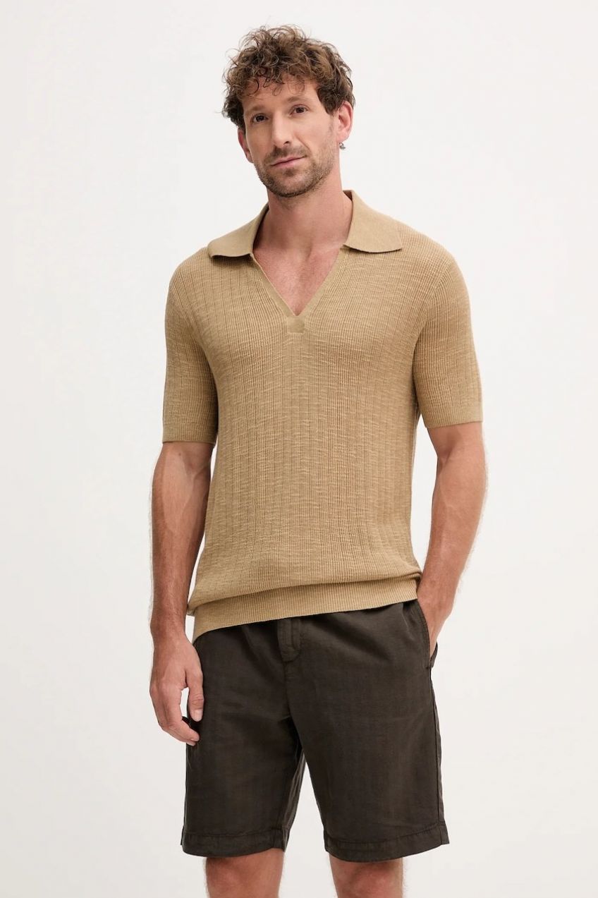 Polo tričko s prímesou ľanu Frescobol Carioca zelená farba, jednofarebné, 2420.843