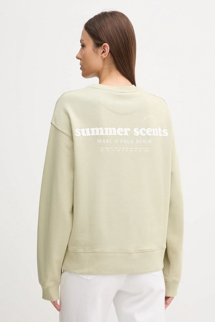 Bavlnená mikina Marc O'Polo zelená farba, s potlačou, 5000006575